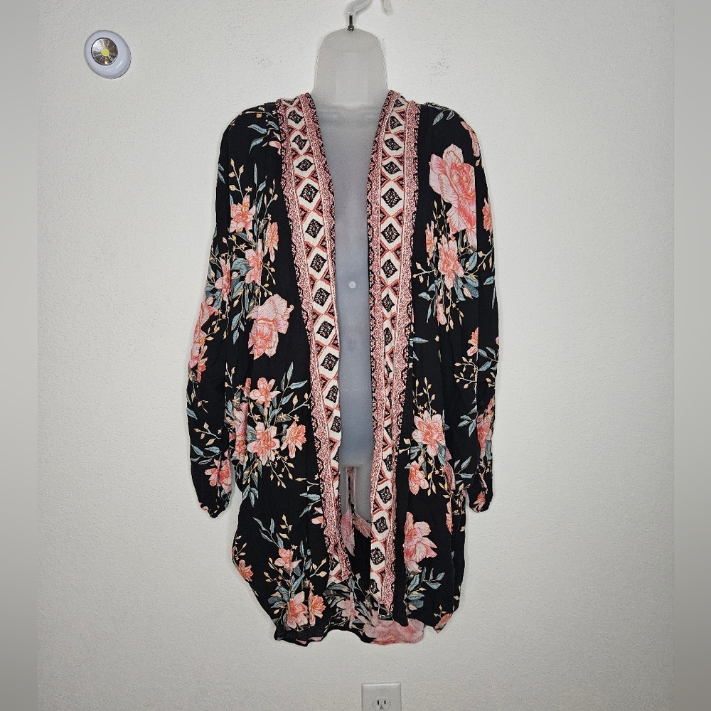 Billabong Flore Me Boho Floral Lightweight Flowy Open Cardigan Kimono S/M - Picture 4 of 9